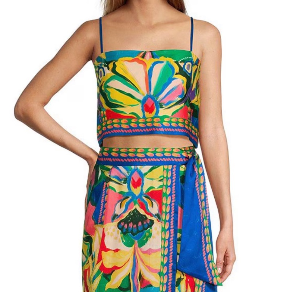 Antonio Melani Callista Printed Floral Satin Twill Square Neck Cropped Tank Top